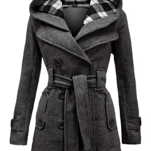 Fleece Double Breasted Waist Belt Long Coat